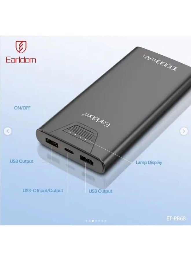 أيرلدوم باور بانك Earldom ET-PB68 سعة 10000 مللي أمبير، شاحن محمول بمنفذي USB وشاشة LED رقمية، بطارية خارجية للهواتف والأجهزة المتوافقة - Image 2