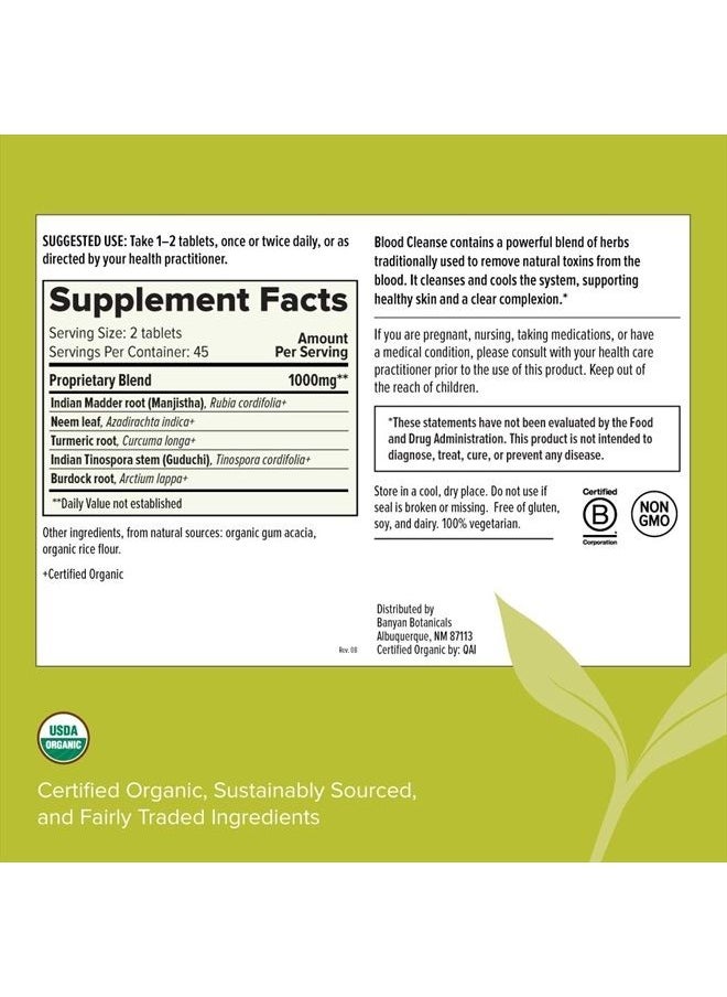 Banyan Botanicals - Blood Cleanse Tablets – Organic Supplement with Manjistha & Turmeric – Blood Cleansing Herbs for Detox, Healthy Circulation & Skin* – 90 Tablets – Non GMO Sustainably Sourced Vegan - Image 1