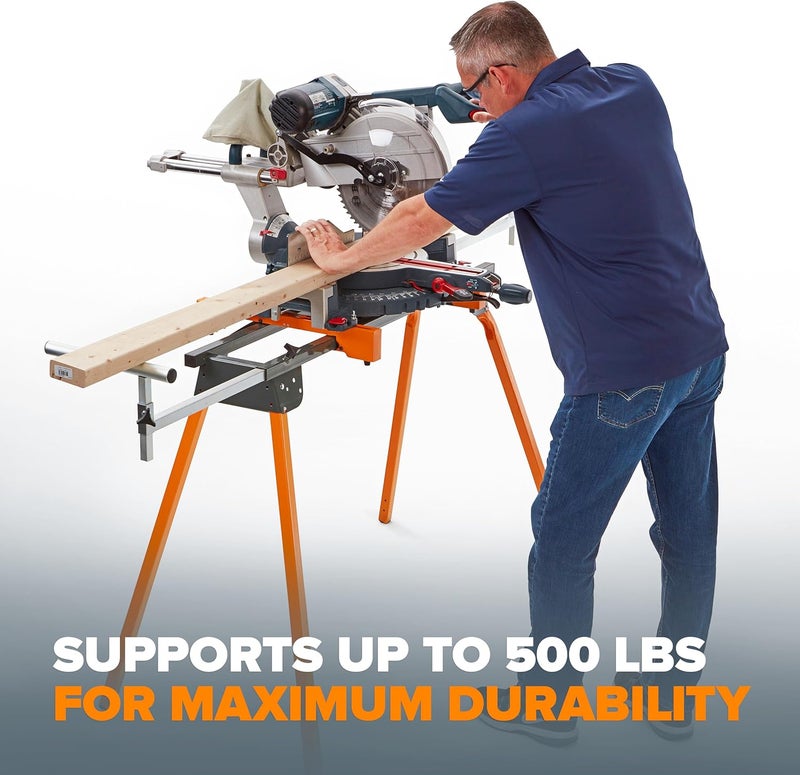 BORA Universal Miter Saw Stand with Quick Release Tool Mounting System- Portable Miter Saw Stand 500 Lbs Max Weight Load - 34-inch Height with Outrigger Arms Up to 114 Inches - PM-4000, Orange - Image 4