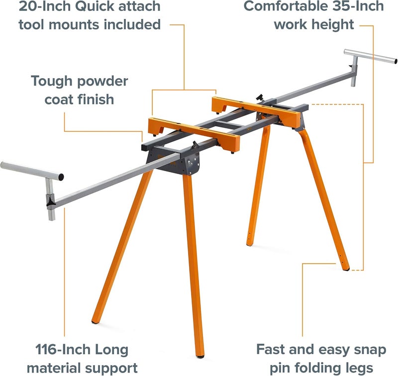 BORA Universal Miter Saw Stand with Quick Release Tool Mounting System- Portable Miter Saw Stand 500 Lbs Max Weight Load - 34-inch Height with Outrigger Arms Up to 114 Inches - PM-4000, Orange - Image 2