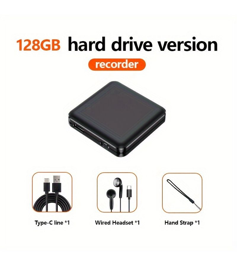 128 جيجابايت مسجل صوت MP3 محمول مع قلم تسجيل لتقليل الضوضاء، جهاز صوتي رقمي متوافق مع الكمبيوتر، مناسب للمقابلات والمحاضرات والاجتماعات والبودكاست وتسجيلات الفصول الدراسية، أسود - Image 1