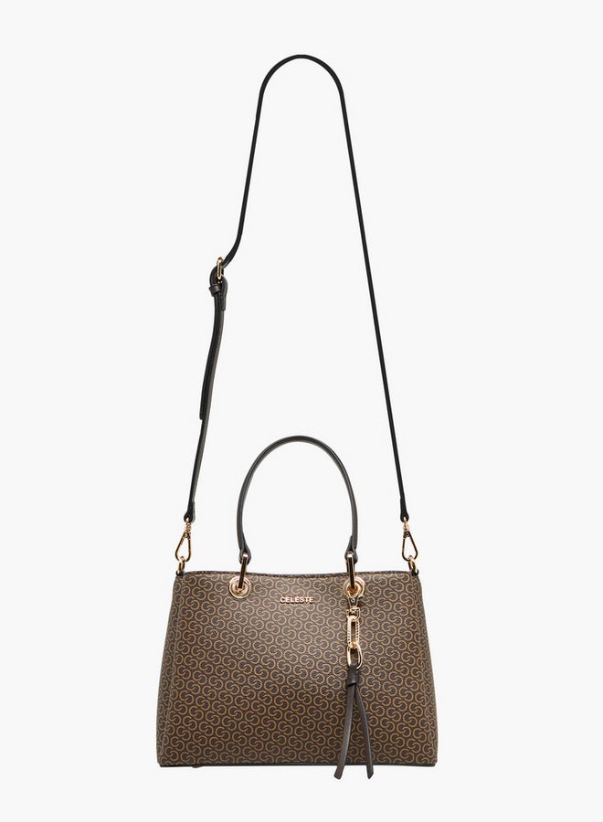 Celeste Monogram Print Tote Bag with Detachable Strap and Zip Closure  - Image 3