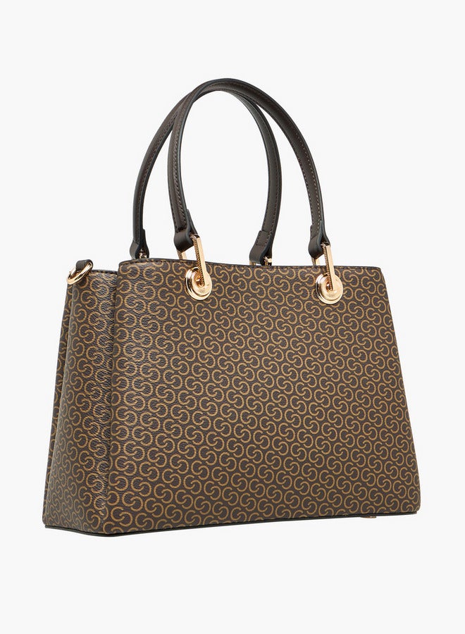 Celeste Monogram Print Tote Bag with Detachable Strap and Zip Closure  - Image 4