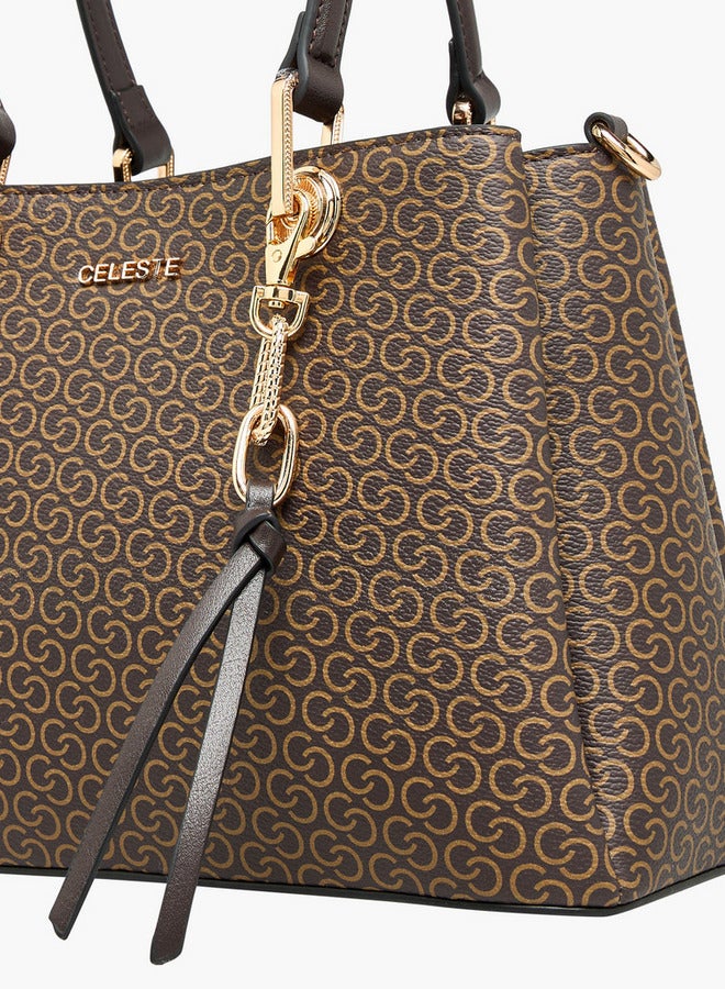 Celeste Monogram Print Tote Bag with Detachable Strap and Zip Closure  - Image 5