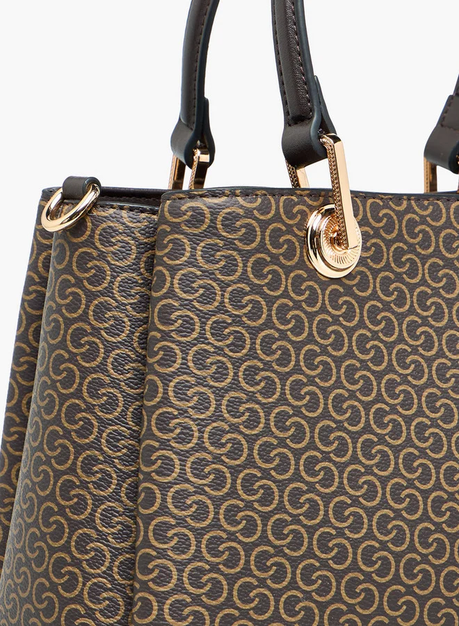 Celeste Monogram Print Tote Bag with Detachable Strap and Zip Closure