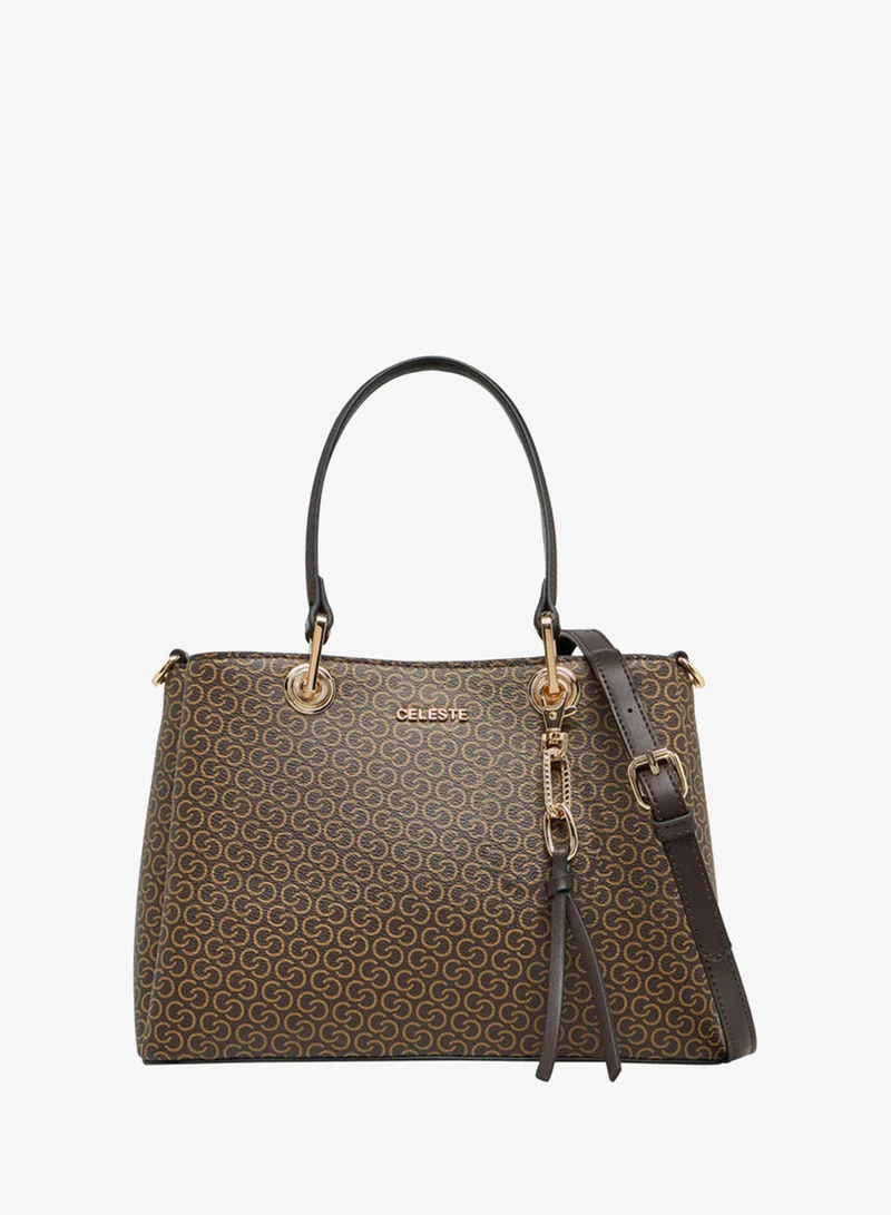 Celeste Monogram Print Tote Bag with Detachable Strap and Zip Closure