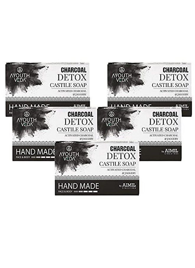 AYOUTHVEDA Charcoal Soap Handmade Castile Soap With Activated Charcoal Jaggery Five Nourishing Oils & Peppermint Cleanses Infection 100 Gm (Pack Of 5)  - Image 2