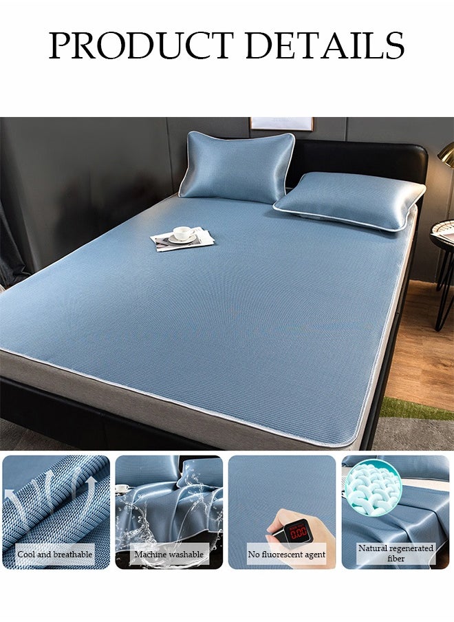 DUNISO 3-piece Cooling Bedding Set with 2 Pillowcases:Ice Silk Sheets & Latex Mattress Pad for Hot Climate,Breathable Sheets,Summer Night Sweat Relief,180*200cm,Dark Blue  - Image 5