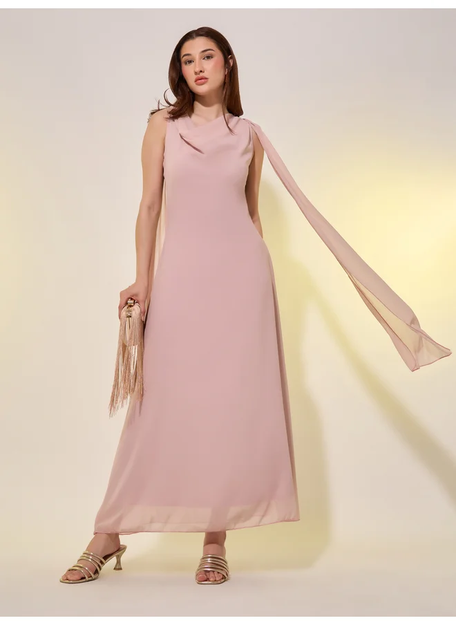 Take Two Take Two Solid Sleeveless Cowl Neck A-Line Midi Dress