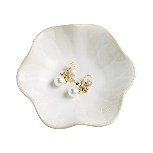 BEUNAIZER Jewelry Dish Tray, Ring Dish, Ceramic Trinket Tray, Key Bowl, Decorative Plate, for Friends Sisters Daughter Mother (Milky White) - Image 1
