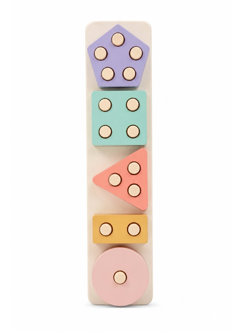 Wooden Shape Sorter Stacker Toy for Kids – Colorful Geometric Matching Puzzle Board, Montessori Learning Toy, Hand-Eye Coordination, 26x6 cm - Image 3