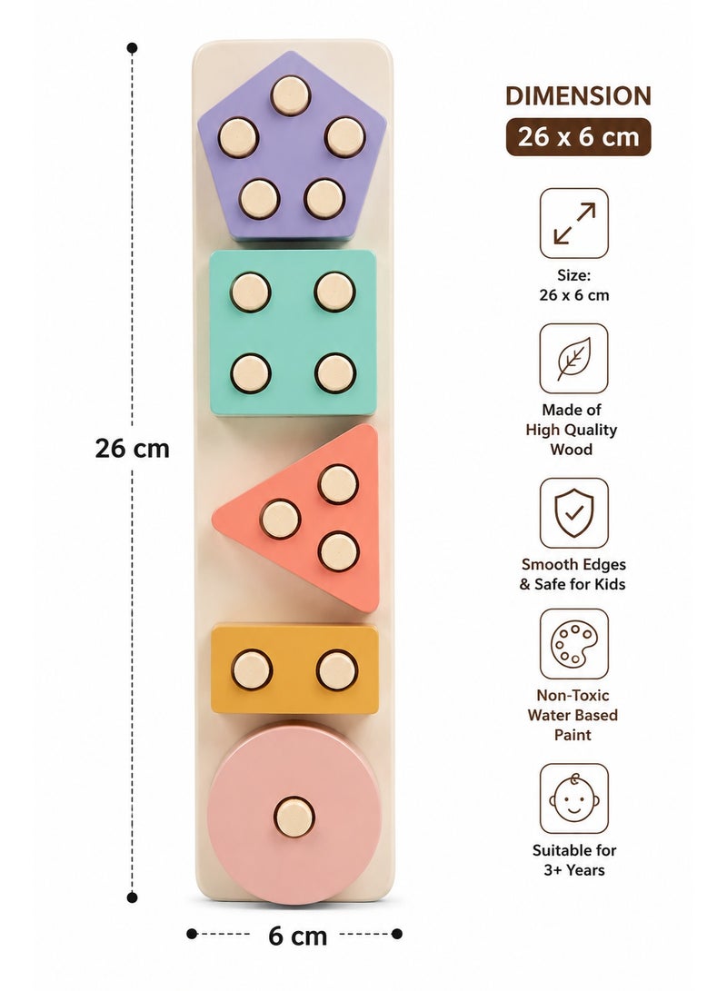 Wooden Shape Sorter Stacker Toy for Kids – Colorful Geometric Matching Puzzle Board, Montessori Learning Toy, Hand-Eye Coordination, 26x6 cm - Image 2