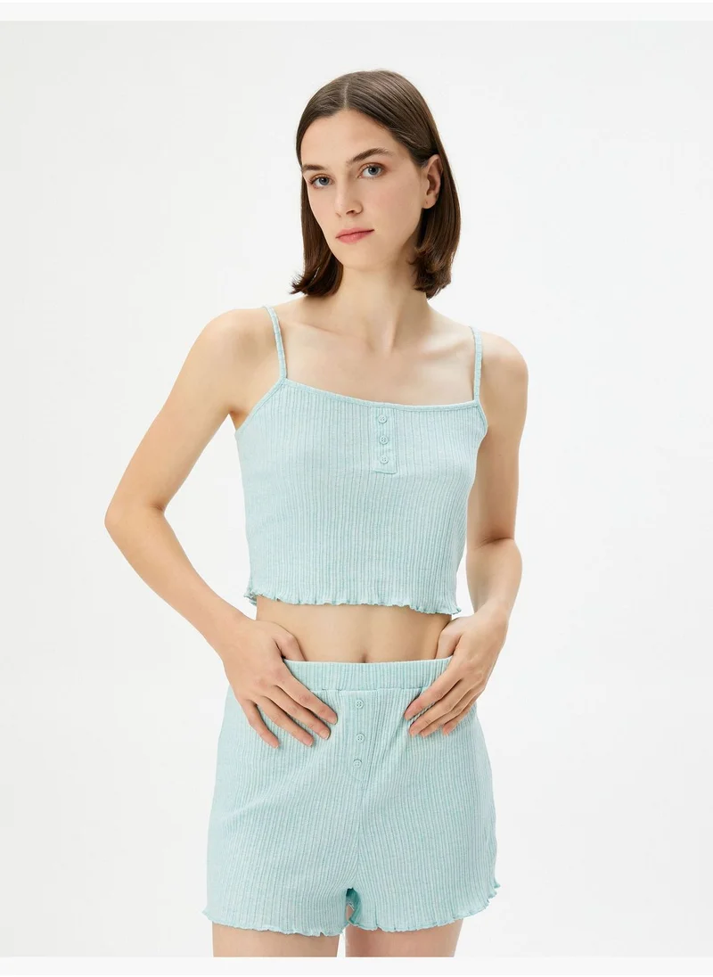 KOTON Ribbed Buttoned Strappy Crop Pyjama Top