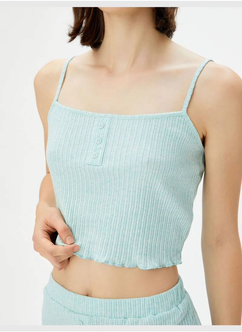 KOTON Ribbed Buttoned Strappy Crop Pyjama Top