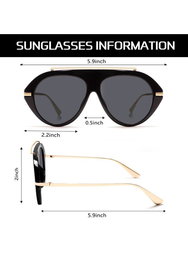 TYA Oversized Aviator Sunglasses for Women Men, Trendy Retro 70s Big Large Gold Vintage Aviators Sun Glasses, Black Frame-black Lens, Oversized - Image 4