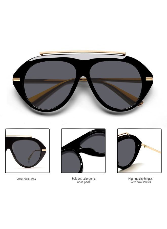 TYA Oversized Aviator Sunglasses for Women Men, Trendy Retro 70s Big Large Gold Vintage Aviators Sun Glasses, Black Frame-black Lens, Oversized - Image 5