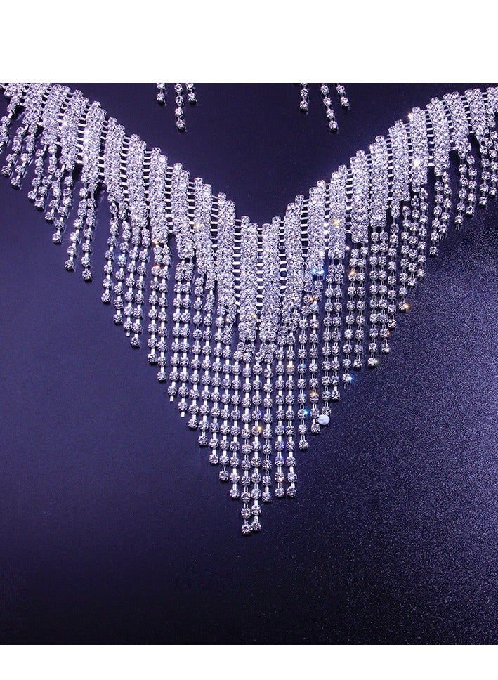 Sparkling 2-piece Wedding Jewelry Set With Synthetic Diamond Necklace and Crystal Earrings - Image 3