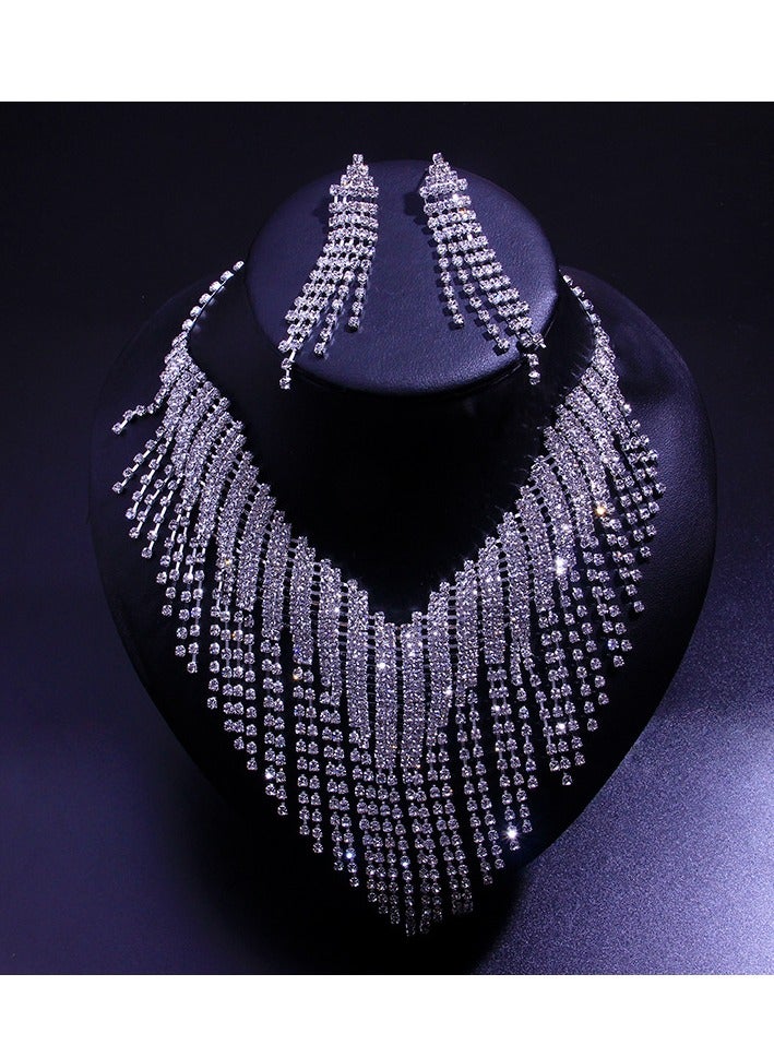 Sparkling 2-piece Wedding Jewelry Set With Synthetic Diamond Necklace and Crystal Earrings - Image 5