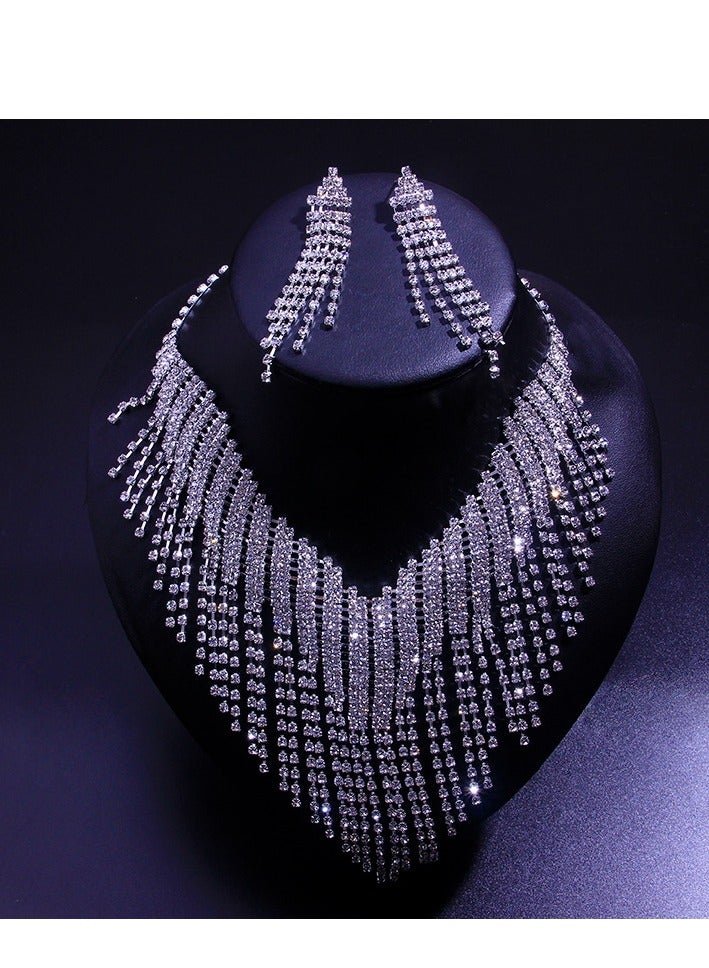 Sparkling 2-piece Wedding Jewelry Set With Synthetic Diamond Necklace and Crystal Earrings - Image 1