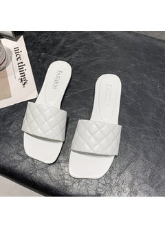 Black Flat Bottom Sandals Womens Summer 2025 New Style Outerwear Niche Weaving One-Row Slippers Comfortable TPR Material White