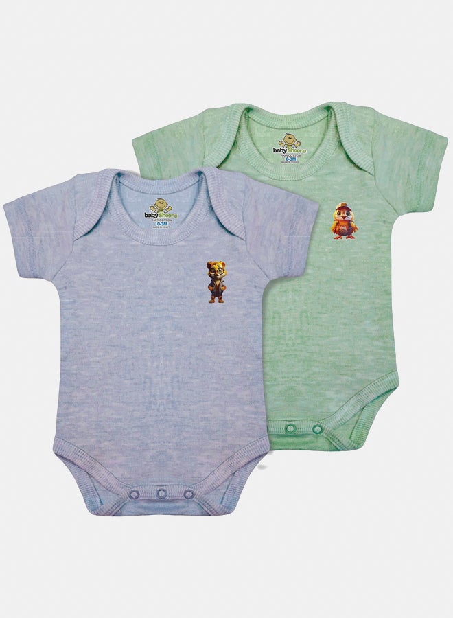 Baby Unisex Printed Short Sleeves Cotton Bodysuit (Pack Of 2)