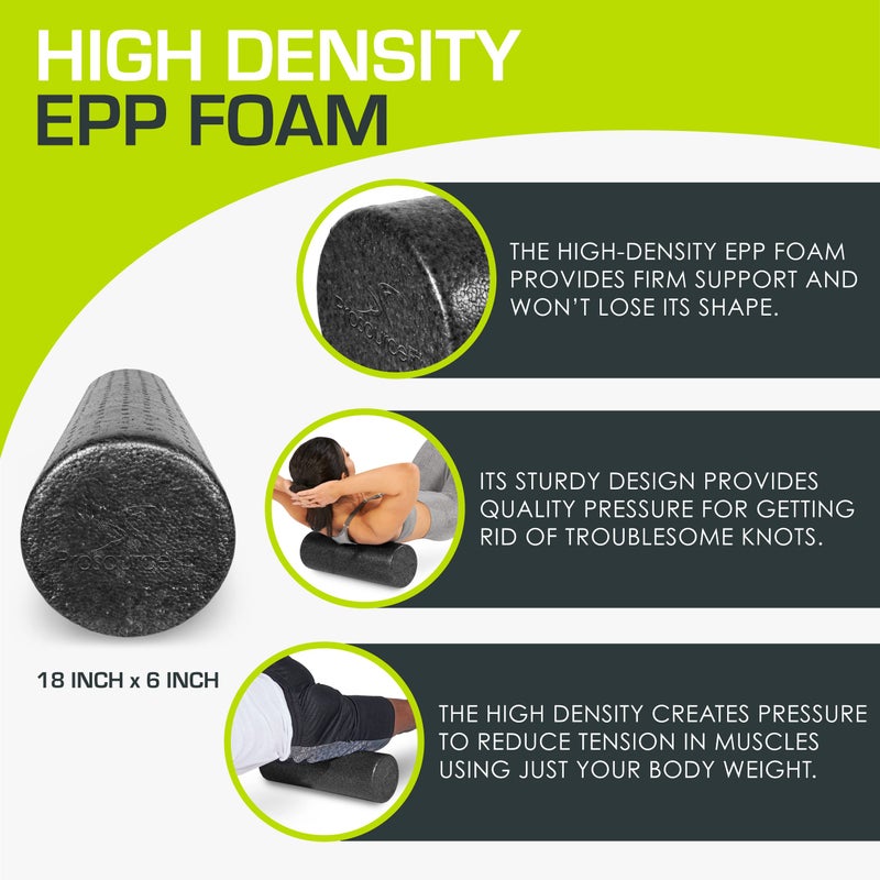 ProSourceFit ProsourceFit High Density Foam Rollers 18 - inches long, Firm Full Body Athletic Massage Tool for Back Stretching, Yoga, Pilates, Post Workout Muscle Recuperation, Black - Image 3