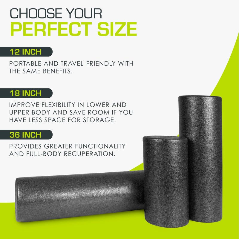ProSourceFit ProsourceFit High Density Foam Rollers 18 - inches long, Firm Full Body Athletic Massage Tool for Back Stretching, Yoga, Pilates, Post Workout Muscle Recuperation, Black - Image 4