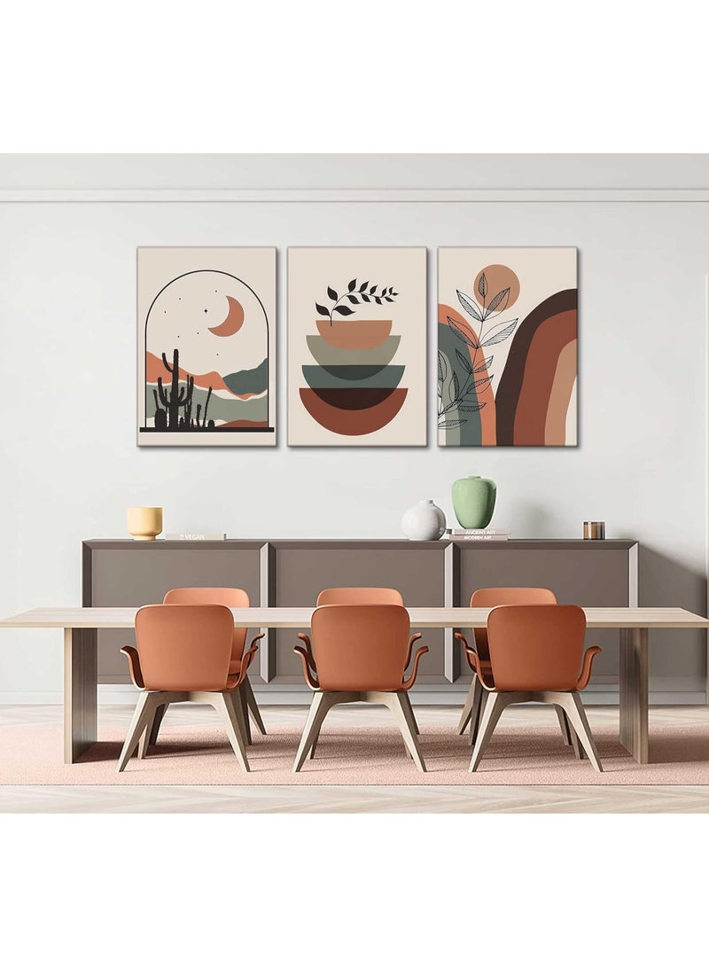 انسجام مجموعة من 3 لوحات فنية جدارية من القماش مشدودة على إطار خشبي مع لوحات تجريدية، مجموعة فنون جدارية بوهيمية - ملصقات تجريدية حديثة من منتصف القرن، ديكور جداري حديث، شمس وقمر، نباتات صحراوية، ديكور جداري، ملصق مطبوع، عمل فني لغرفة المعيشة، المكتب، غرفة النوم، ديكور المنزل - Image 2