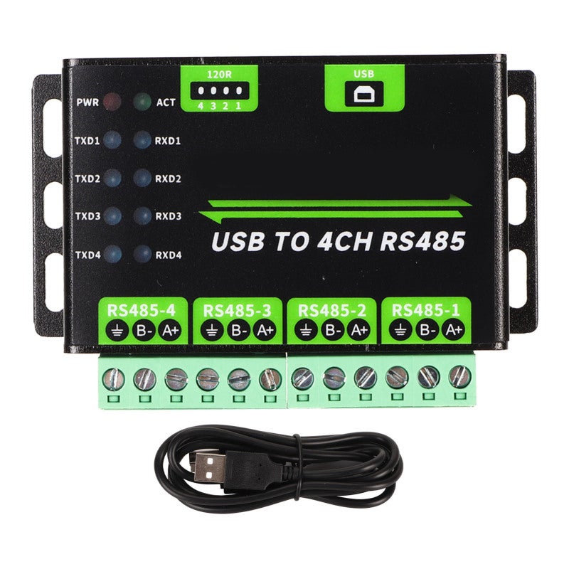Waveshare USB to 4CH RS485 Converter Aluminium Alloy Industrial Isolated Adapter with Onboard TVS - Resettable Fuse for Circuit Protection - Image 1