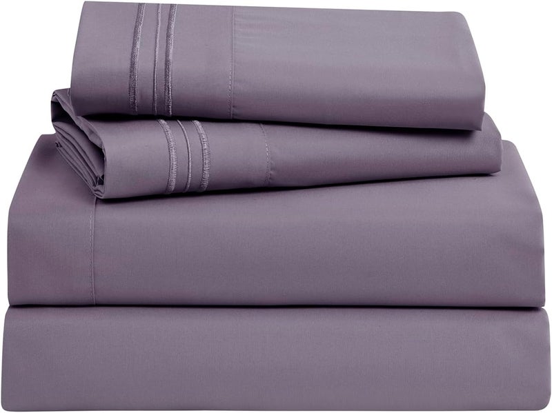 Clara Clark Bed Sheets, Premier 1800 Series Bed Sheet Set, Deep Pocket, Wrinkle, Fade, Stain Resistant, Luxury Soft Bedding Sheets & Pillowcases, California King, Grayish Purple - Image 1