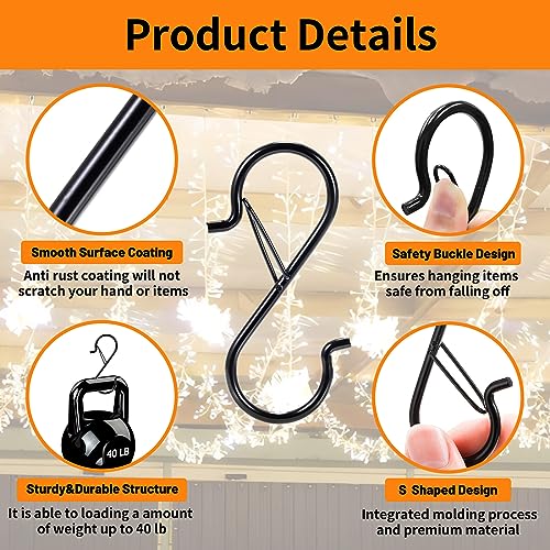 iCafePub 12 PCS S Hooks for Hanging with Safety Buckle, 3.5 inch Heavy Duty Metal S Shaped Hooks for Kitchen Utensil, Cups, Pots, Plants, Bags, Hats (Black) - Image 5