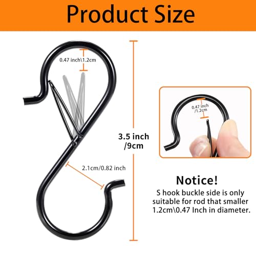 iCafePub 12 PCS S Hooks for Hanging with Safety Buckle, 3.5 inch Heavy Duty Metal S Shaped Hooks for Kitchen Utensil, Cups, Pots, Plants, Bags, Hats (Black) - Image 3