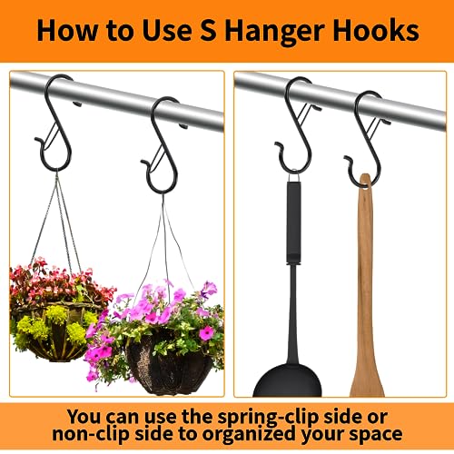 iCafePub 12 PCS S Hooks for Hanging with Safety Buckle, 3.5 inch Heavy Duty Metal S Shaped Hooks for Kitchen Utensil, Cups, Pots, Plants, Bags, Hats (Black) - Image 4