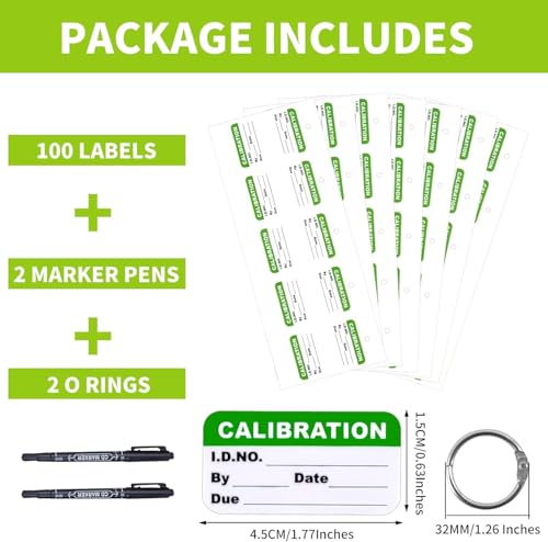 DLUGOPIS 100 Pack 1.75''0.63' Self Laminating Calibration Labels with Marker Pen O Ring Stickers for NIST & ISO-9000 Calibrations Inventory Quality Control Organization - Image 2