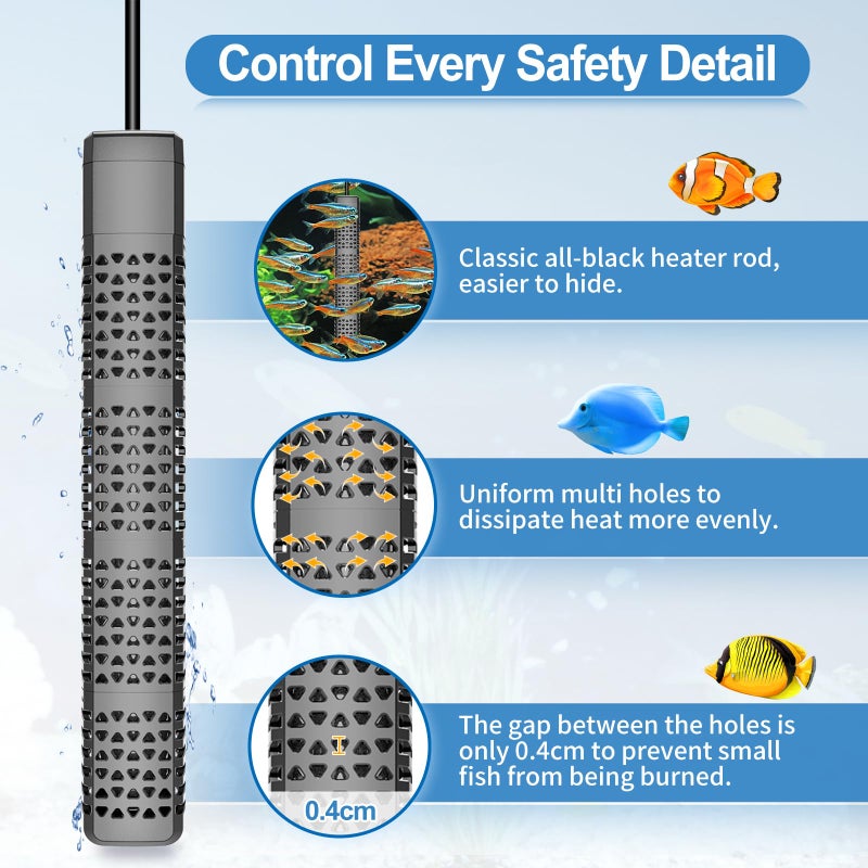 HiTauing Aquarium Heater, Upgraded 300W/500W Fish Tank Heater with Intelligent Leaving Water Automatically Stop Heating and Advanced Temperature Control System, Suitable for Saltwater and Freshwater - Image 5