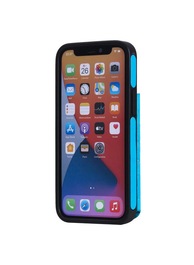 زبون جراب لهاتف iPhone 12 mini بنقشة زهور، جراب واقٍ مقاوم للصدمات مع حامل وفتحات للبطاقات وإطار للصور - Image 2