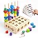 Sewulidon 3 in 1 Wooden Color Sorting Stacking Toys Montessori Toys Geometric Shape Sorter Matching Lacing Beads Sequencing Toy Set Preschool Learning Fine Motor Skills for Toddlers 3 4 5 Years - Image 3