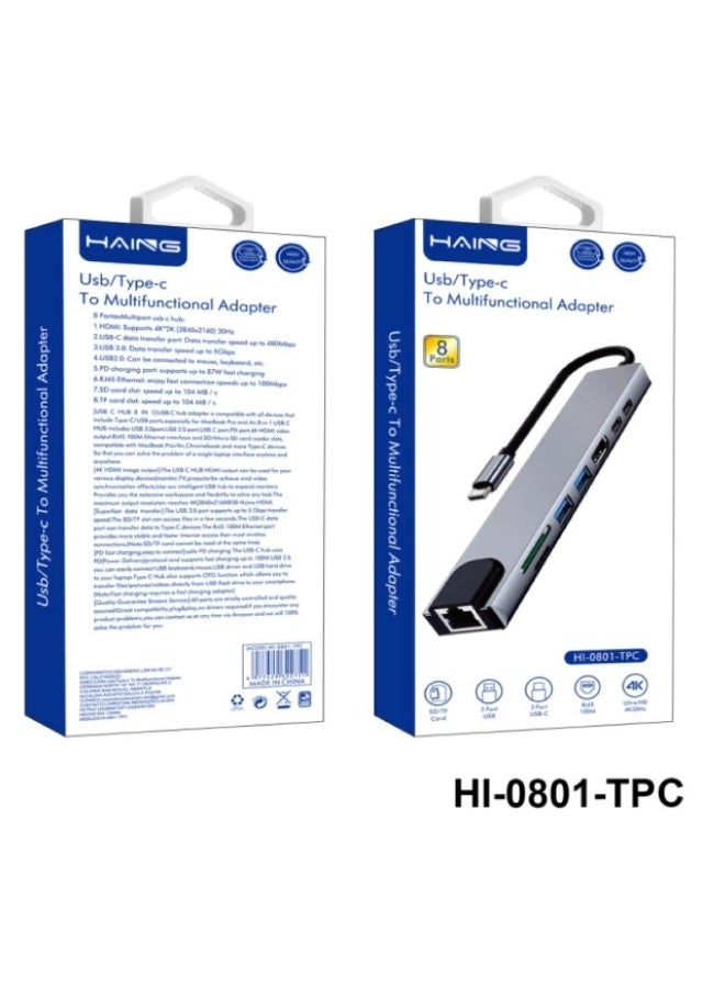 Haing ype-C Convertor (HDMI, Type-C,USB Type-A, Ethernet, Card Reader) Multifunctional Adapter - Image 1