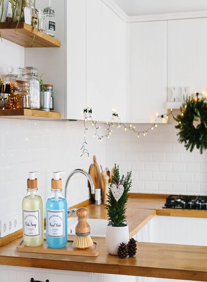 زوبيل مجموعة موزع صابون المطبخ من زوبيل، 4 قطع، سعة 16 أونصة، مع صينية من الخيزران وفرشاة غسيل الأطباق. مجموعة موزع صابون بلاستيكي مع ملصقات مقاومة للماء لليدين والأطباق وغسول الجسم (شفاف). - Image 4