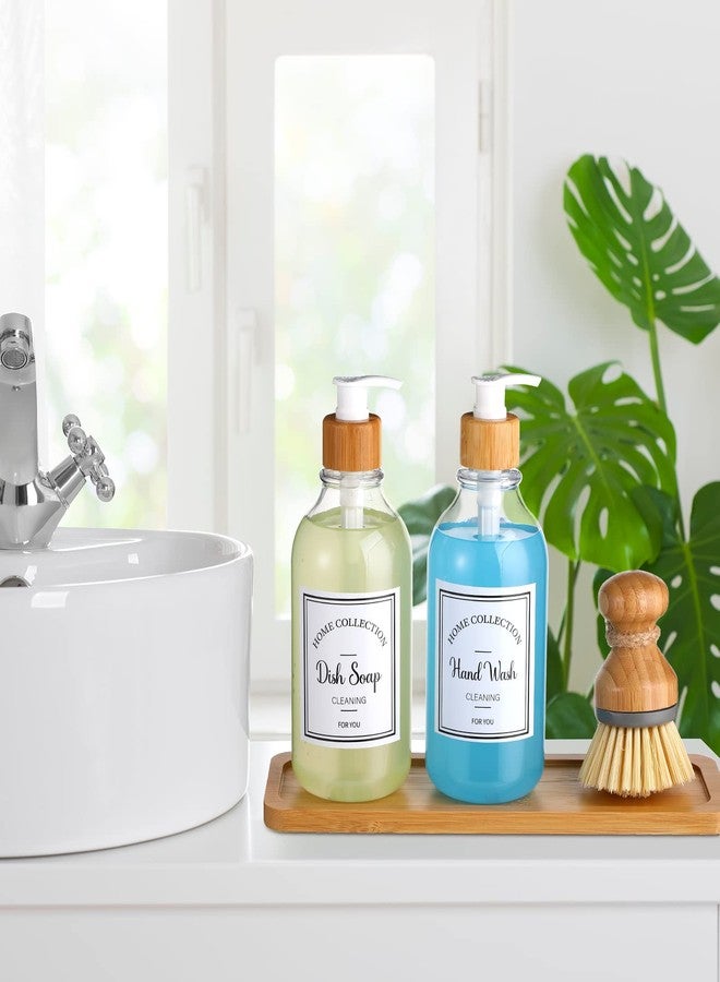 زوبيل مجموعة موزع صابون المطبخ من زوبيل، 4 قطع، سعة 16 أونصة، مع صينية من الخيزران وفرشاة غسيل الأطباق. مجموعة موزع صابون بلاستيكي مع ملصقات مقاومة للماء لليدين والأطباق وغسول الجسم (شفاف). - Image 3