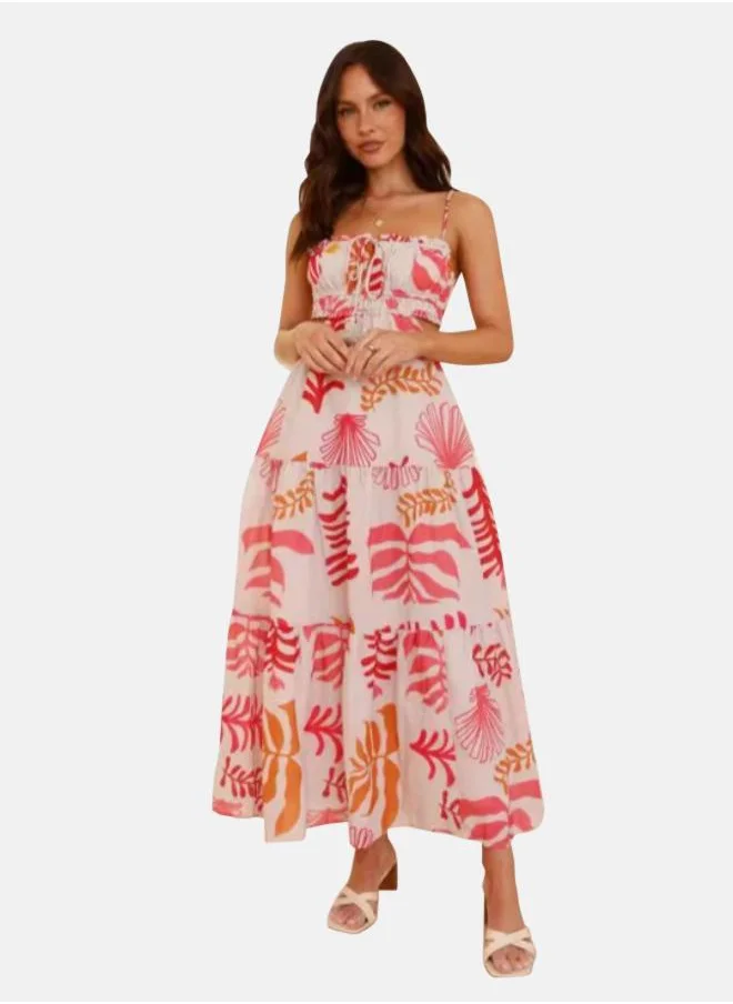 يونيكي Floral Printed Sleeveless Fit and Flare Maxi Dress