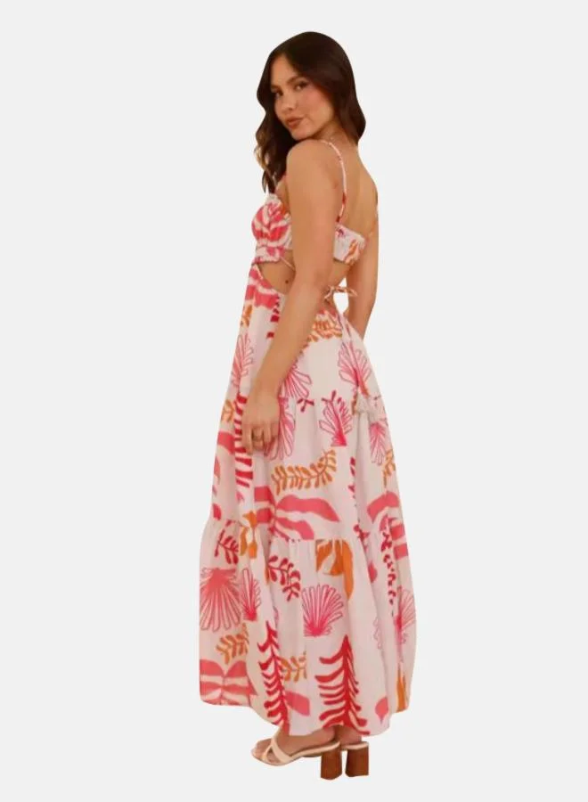 يونيكي Floral Printed Sleeveless Fit and Flare Maxi Dress