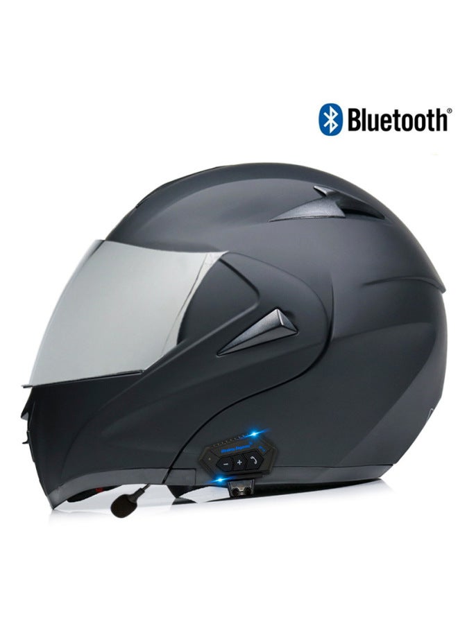 Virtue Men's Full Face Motorcycle Helmet with Bluetooth, Double Lens, Carbon Fiber Pattern - Sub-Black with Silver Mirror Visor