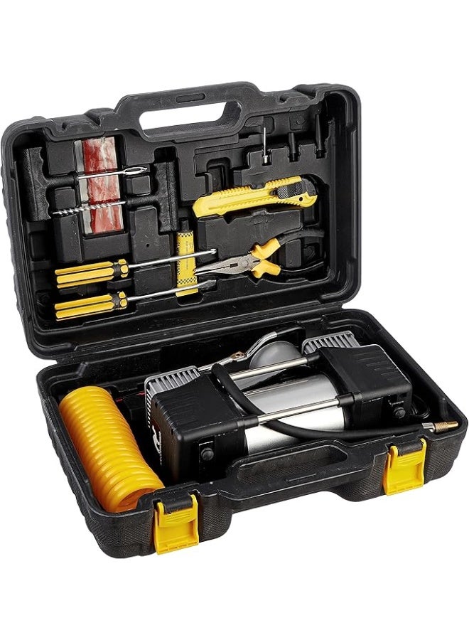 Heavy Duty 2-Cylinder Air Compressor – 12V High-Performance Tire Inflator – Fast Inflation Car Pump with Battery Clips & Portable Carrying Bag - Image 3