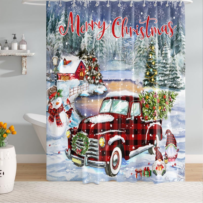 BIVINAR MERRY SARTAIN SARTAIN BUMFALO Plaid Red Truck With Christmas Tree Square Winter Snowdy Snowdike Snownman - Image 3