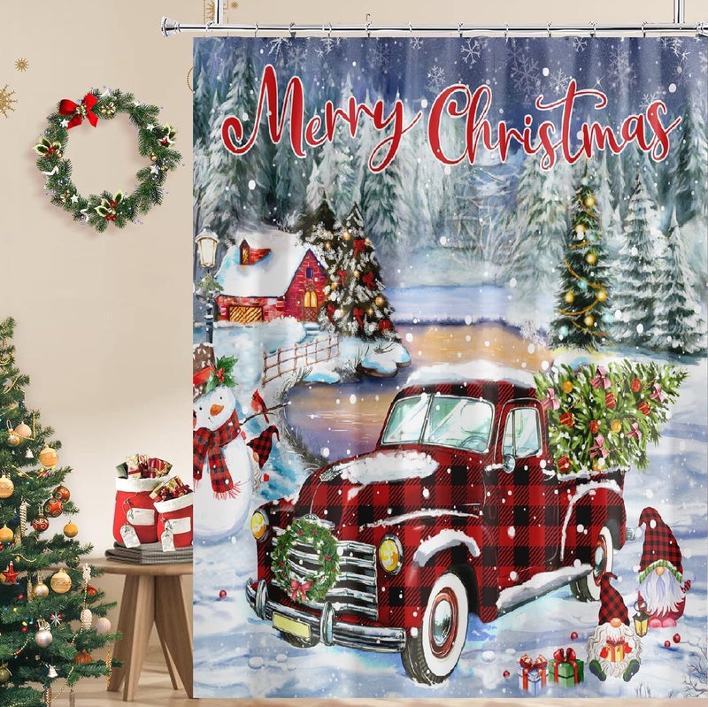 BIVINAR MERRY SARTAIN SARTAIN BUMFALO Plaid Red Truck With Christmas Tree Square Winter Snowdy Snowdike Snownman - Image 1
