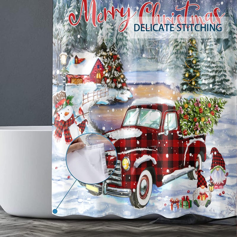 BIVINAR MERRY SARTAIN SARTAIN BUMFALO Plaid Red Truck With Christmas Tree Square Winter Snowdy Snowdike Snownman - Image 4