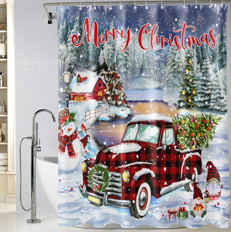 BIVINAR MERRY SARTAIN SARTAIN BUMFALO Plaid Red Truck With Christmas Tree Square Winter Snowdy Snowdike Snownman - Image 2