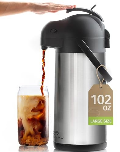 قارورة قهوة كريزيمو مع مضخة 102 أونصة 3 لتر إبريق هواء 12 ساعة إبريق ماء ساخن كبير موزع كاكاو للحفلات إبريق شاي معزول من الفولاذ المقاوم للصدأ لموزع المشروبات الساخنة مضخة قهوة