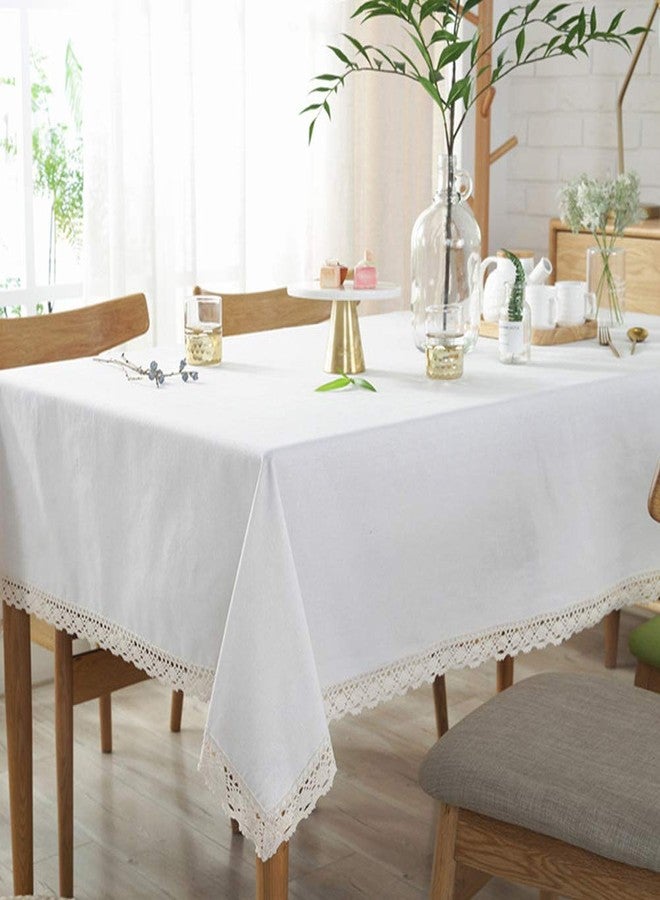 AMZALI Classic Cotton Linen Lace Tablecloth Dust-Proof Table Cover for Kitchen Dinner Picnic Tabletop Home Decoration (Rectangle/Oblong, 55 x 79 Inch,Cream White) - Image 4